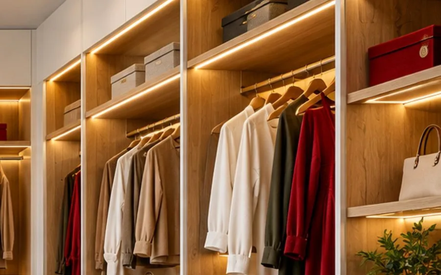 Dressing éclairé avec penderies et étagères