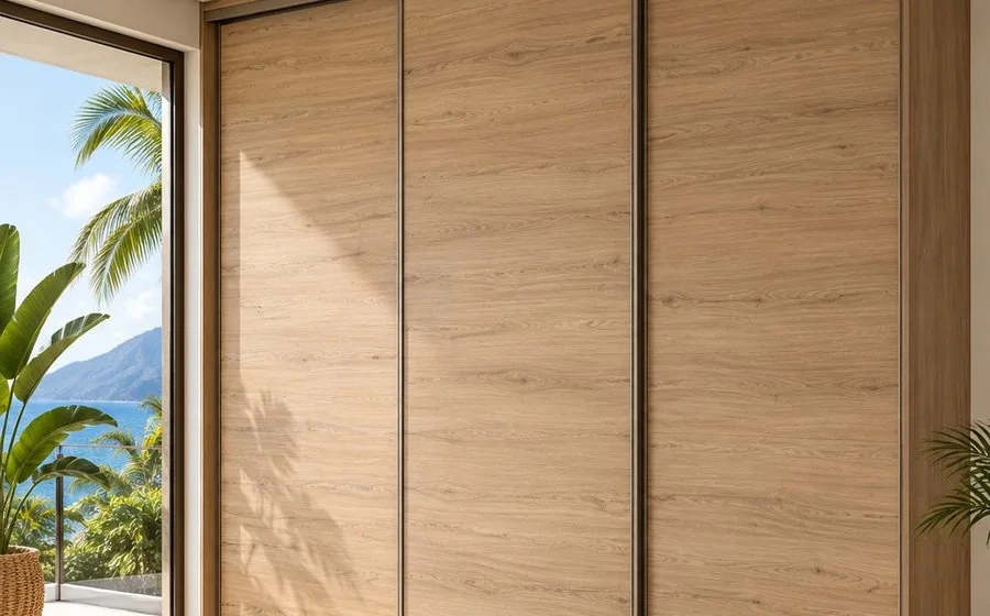 Placard sur mesure en bois clair, portes coulissantes